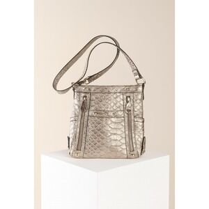 Y2K Vintage Genna De Rossi Women Silver Gator Print Studded Crossbody Bag Exotic